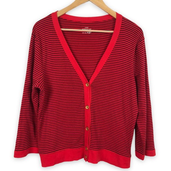 J. Crew Sweaters - J Crew Perfect Fit Women's Cardigan XL Striped Red Blue Gold Tone Metal Buttons